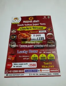 A4 South Indian restaurant menu printed by Pamphlet World
