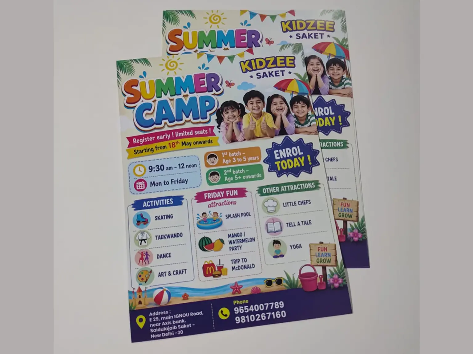 Summer camp pamphlet printing for KidZee school