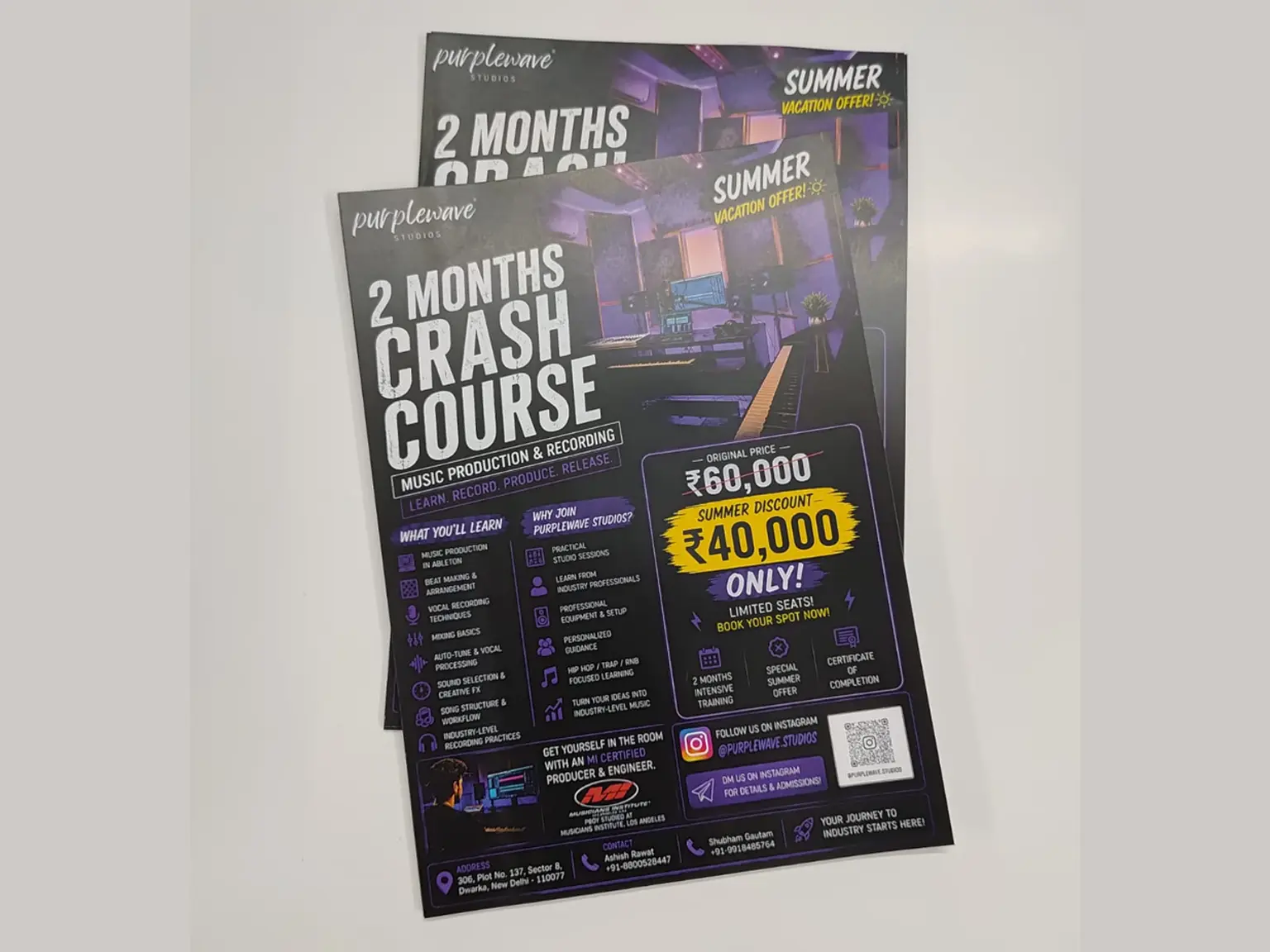 A5 size flyers for Music production and recording institute